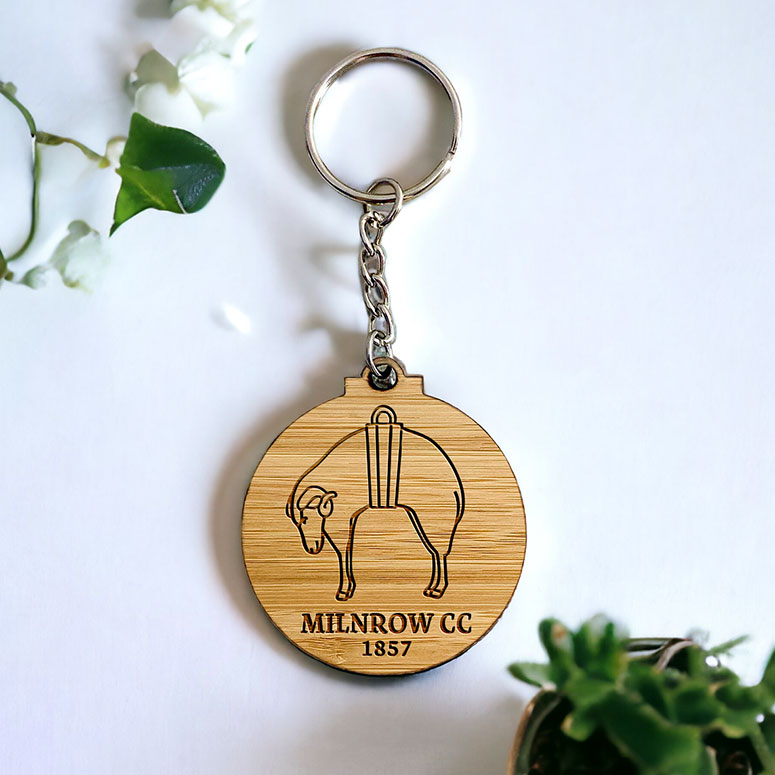 Milnrow Cricket Club - Official Wooden Crest Keyring