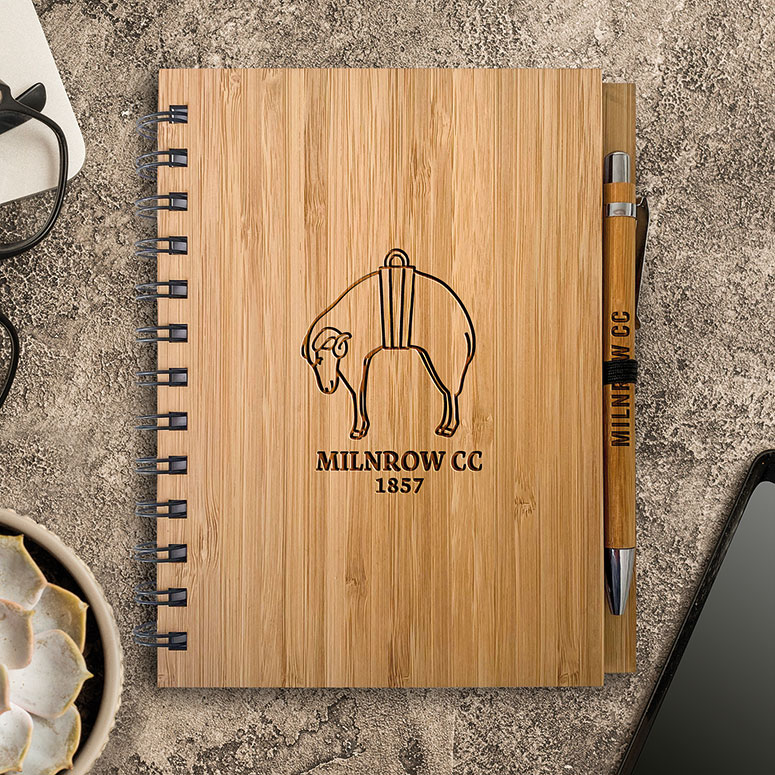 Milnrow Cricket Club - Bamboo Notepad & Bamboo Pen