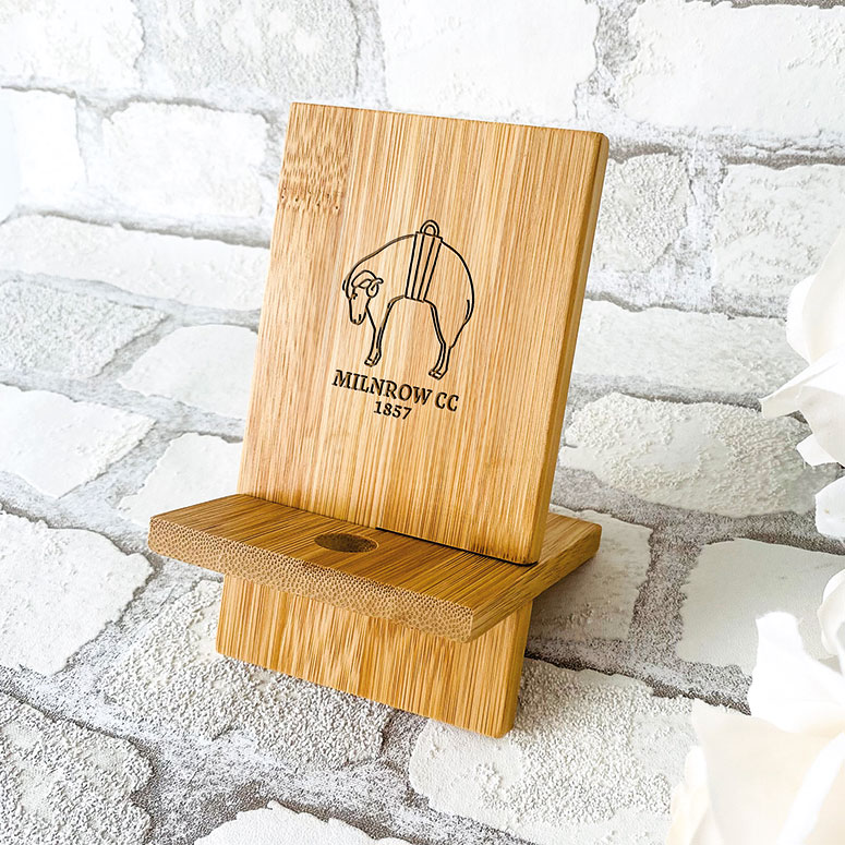Milnrow Cricket Club - Bamboo Phone Stand